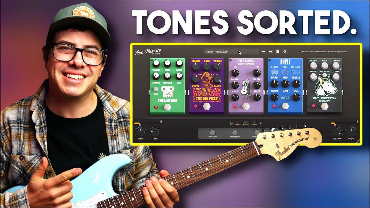 YouTube post by @spinlightstudios for Safari Pedals. Caption reads: Never Get a Bad Guitar Tone Again – Fine Classics....