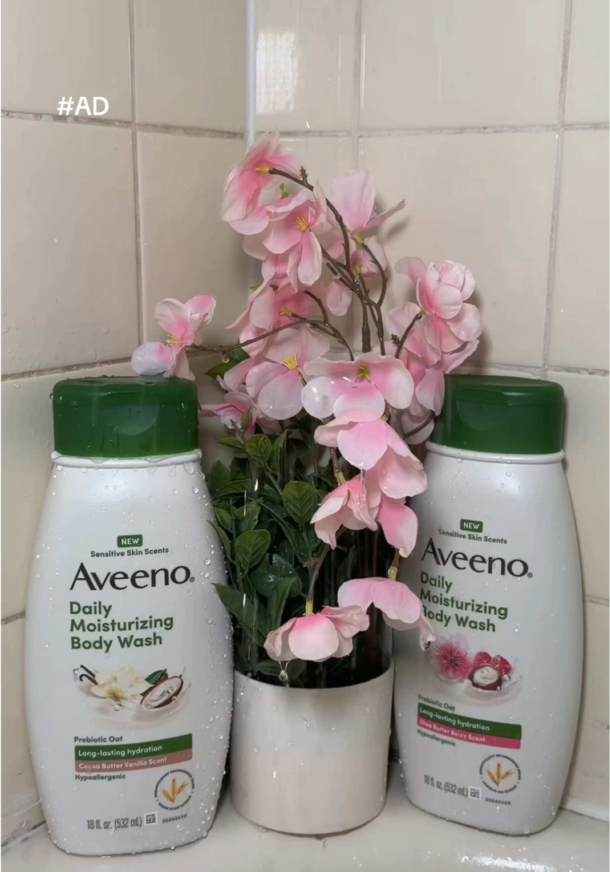 TikTok post by @jhoshifg for Aveeno. Caption reads: [...] indulgent scents ✨ I’m loving the new....