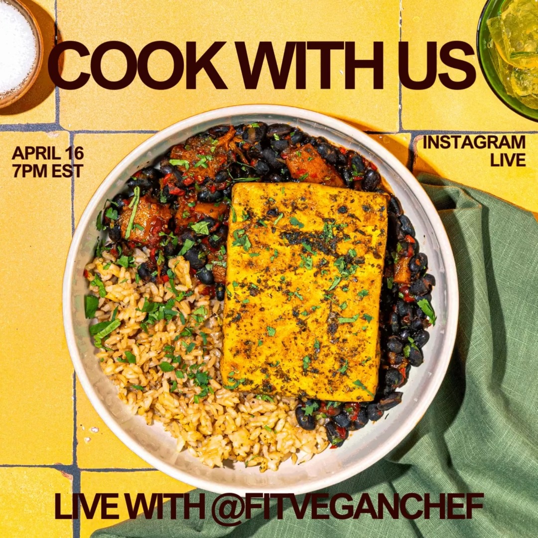 Instagram post by @fitveganchef for Purple Carrot. Caption reads: Mark your calendars.
4.16 - 7pm EST

We're jumping....