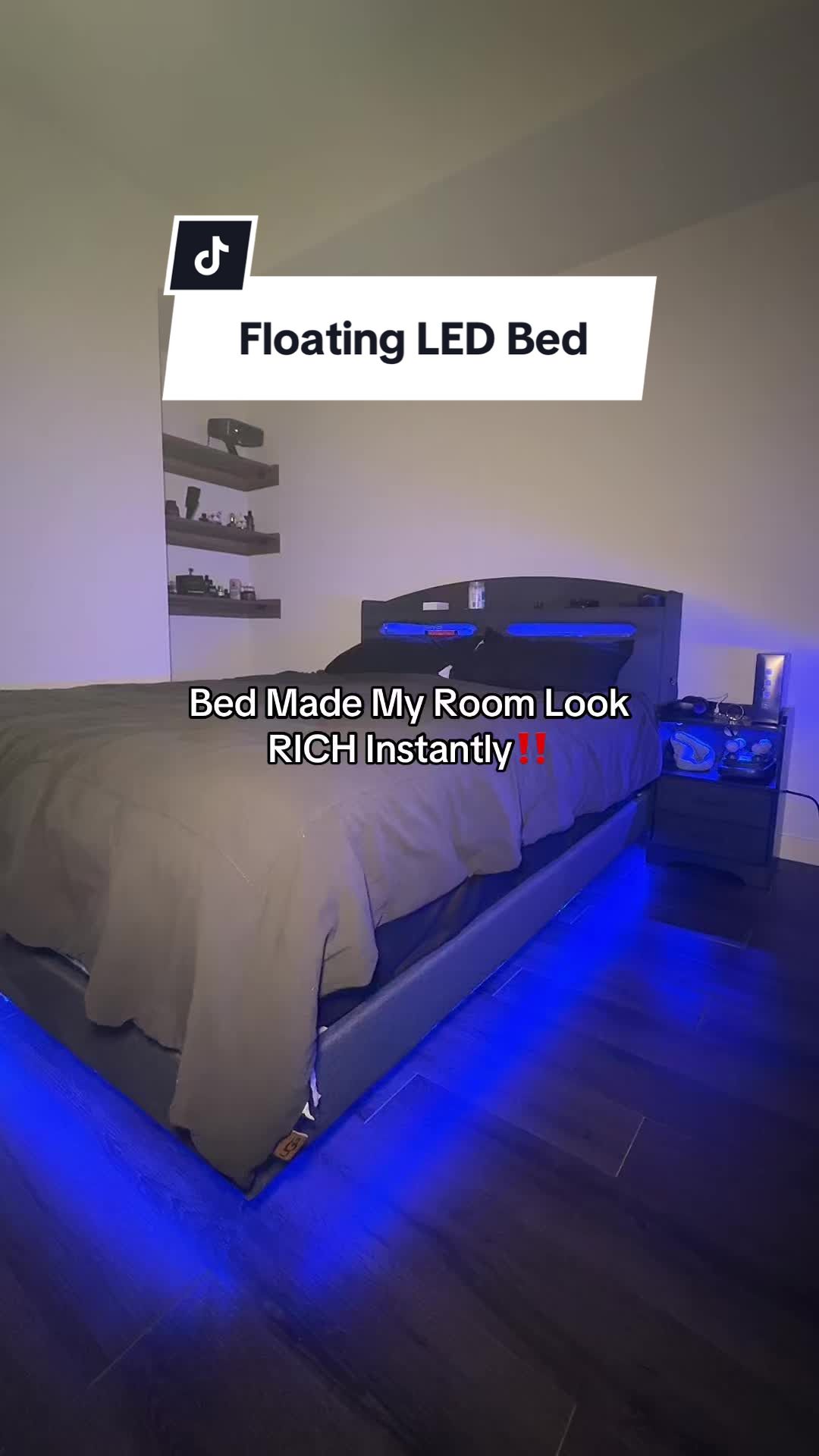 TikTok post by @shopdealsbyquis for Sikaic. Caption reads: [...] LED Bed Got My Room Looking Luxurious ✨....