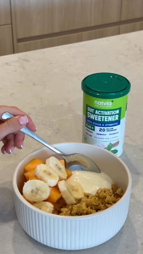 Instagram post by @_coachedbyemily for Natvia. Caption reads: How I prioritise my gut health | morning vlog....