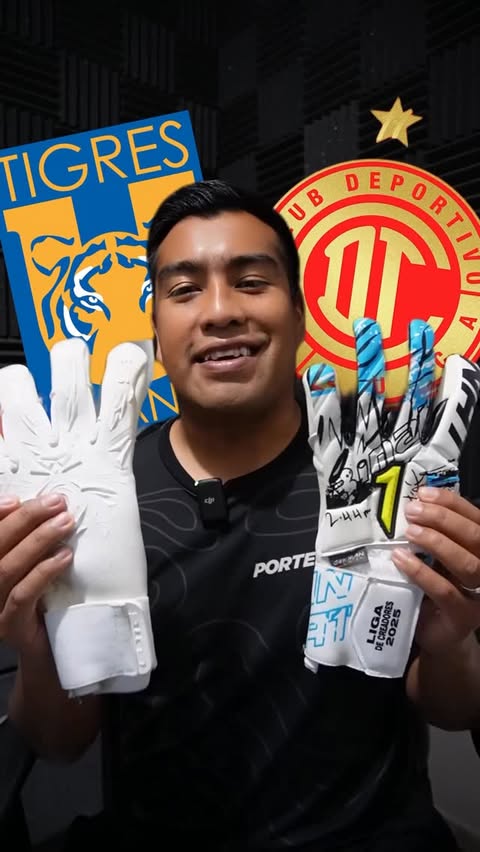 Instagram post by @porterostvoficial for Caliente.mx. Caption reads: Los guantes de la final de la Liga MX / Toluca vs....