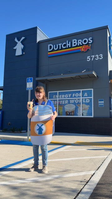 Instagram post by @pots_pans_priscilla for Dutch Bros Coffee. Caption reads: My little Sugar Free Caramelizer ready to....