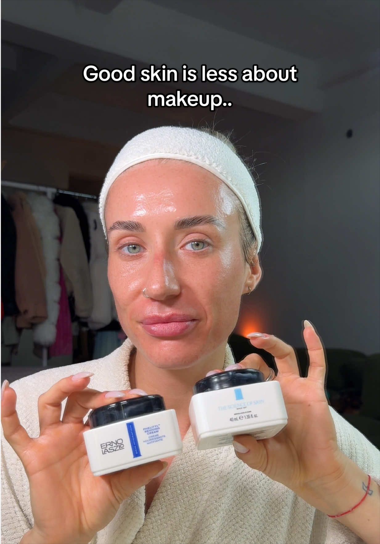 TikTok post by @kelliewiththesilverhair for Erno Laszlo. Caption reads: [...] Cream & Memory Gel Sleep Mask from @Erno....