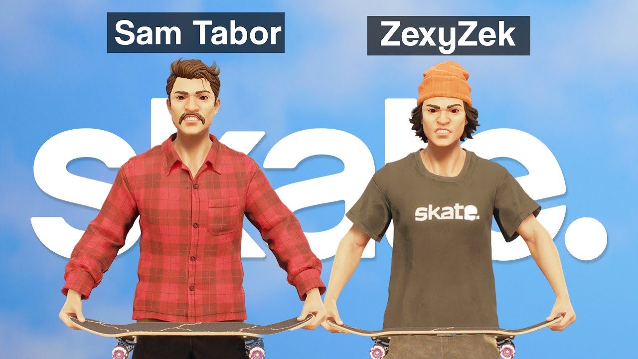 YouTube post by @ZexyZek for Disney Magic Kingdoms. Caption reads: I Challenged Sam Tabor in the NEW Skate....