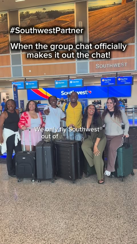 Instagram post by @itsbigheadjr for Southwest Airlines. Caption reads: [...] Airlines💙❤️💛#SouthwestAUS....