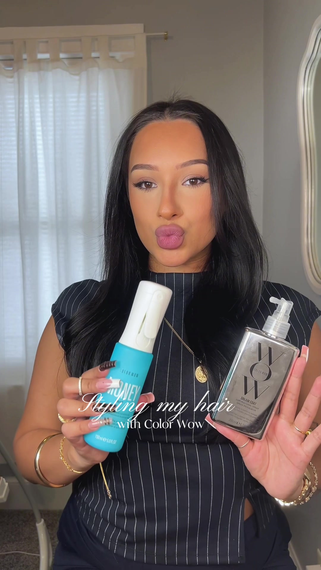 TikTok post by @juliehernxndez for Color Wow Hair. Caption reads: styling my hair with @Color Wow Hair 😩 seriously....