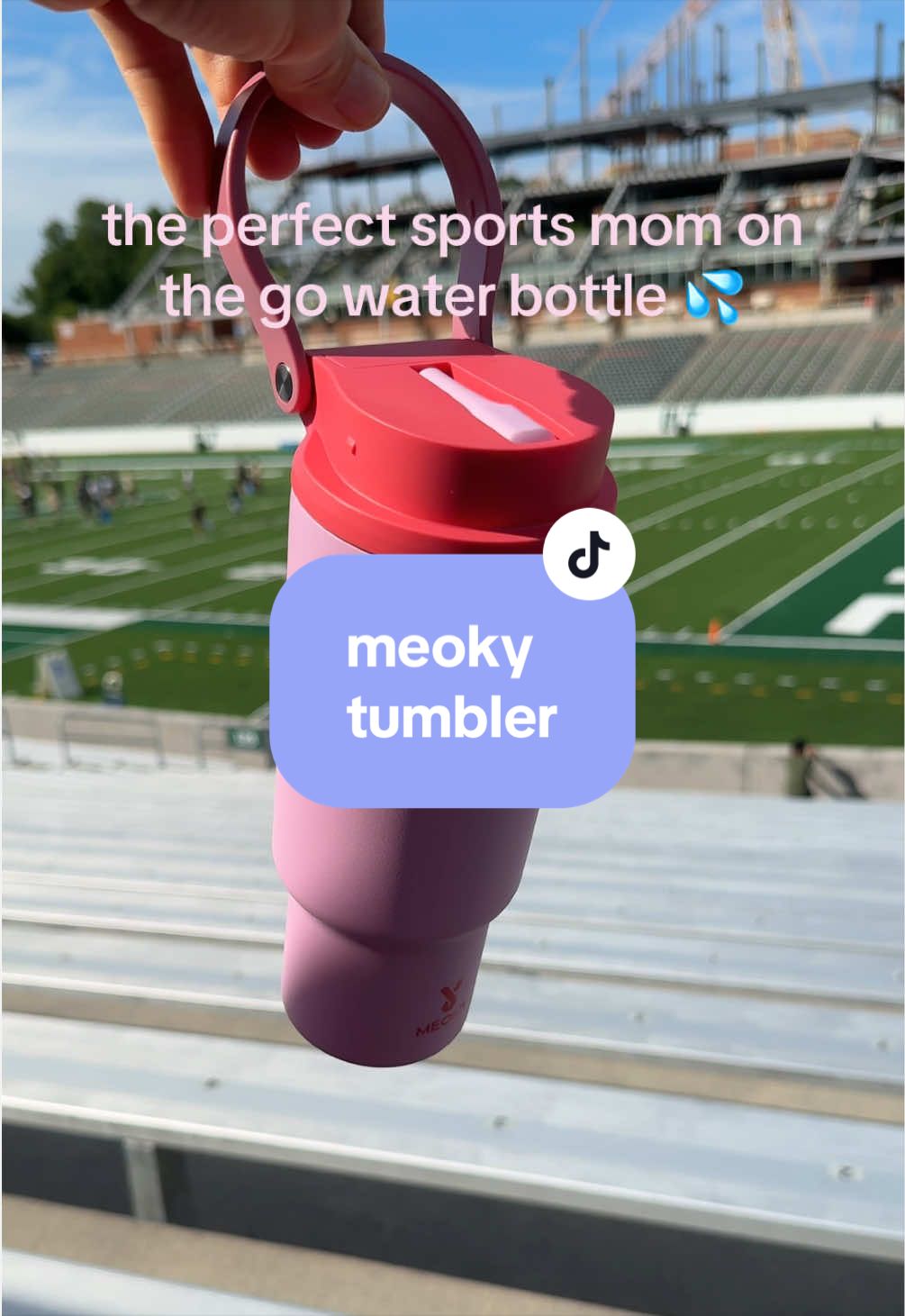 TikTok post by @brook_plyler for Meoky Cup. Caption reads: love the hidden straw & easy to grab and go handle....