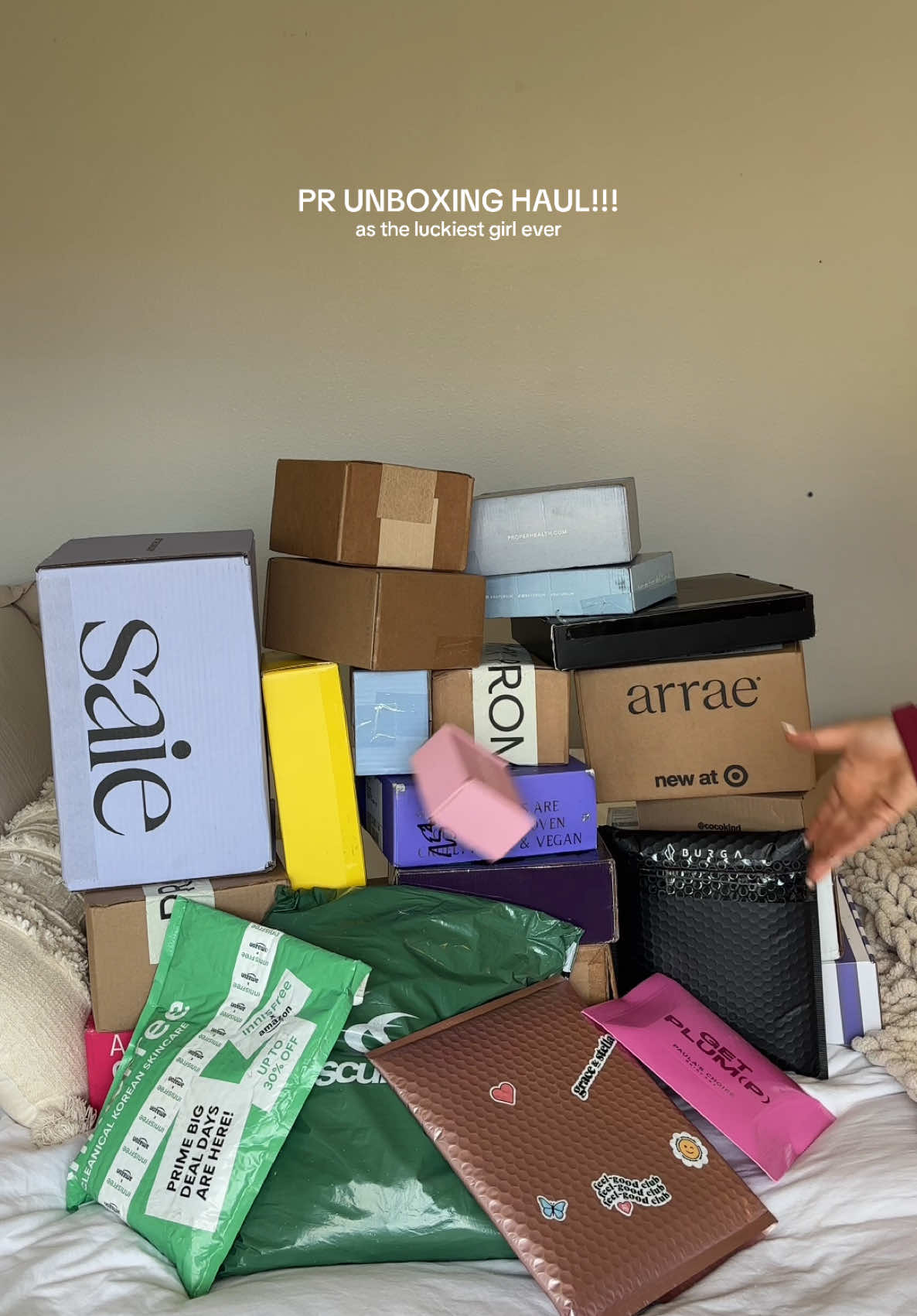 TikTok post by @miahowerton for Kosas. Caption reads: hugeee pr haul!! i truly mean it when i say i am....
