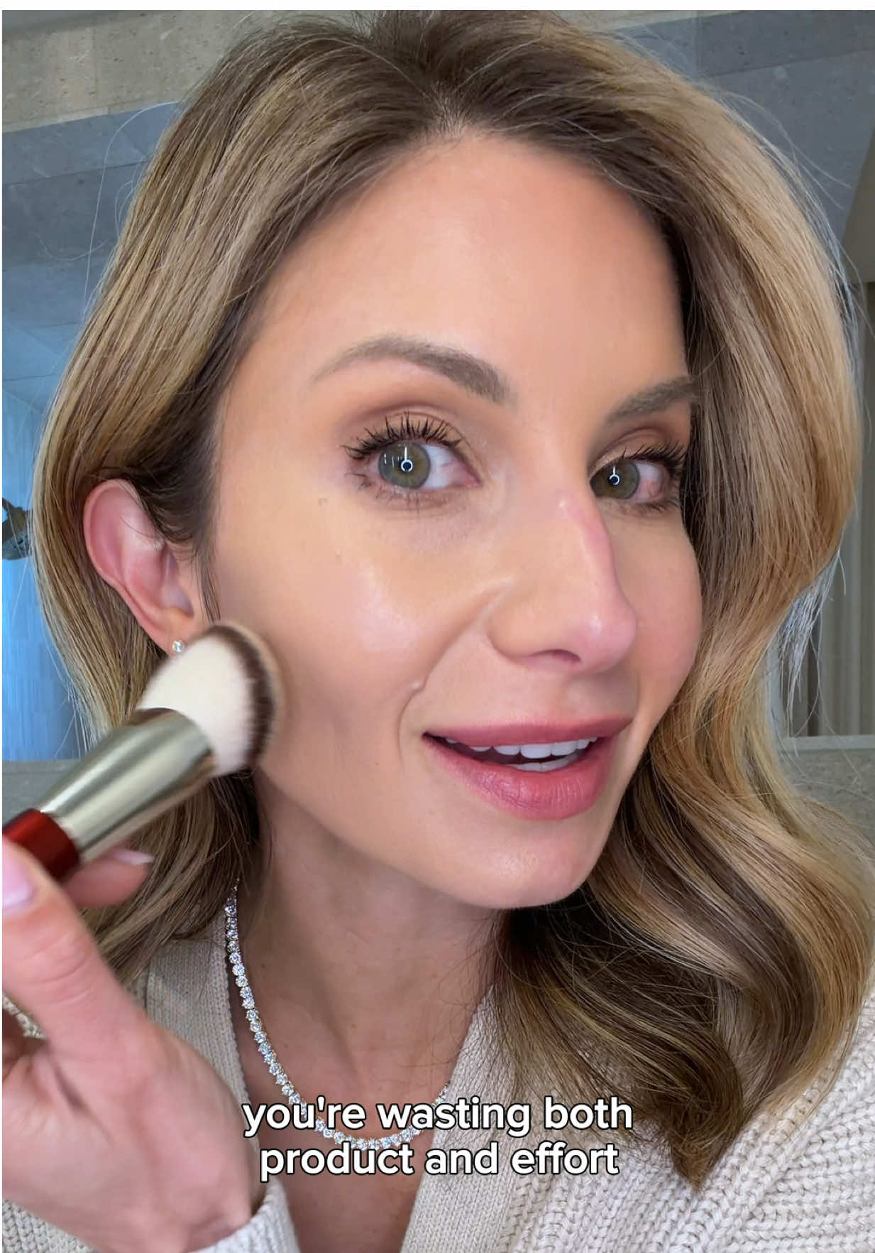 TikTok post by @lisajmakeup for BK Beauty. Caption reads: @BK Beauty Brushes 101 brush makes foundation....