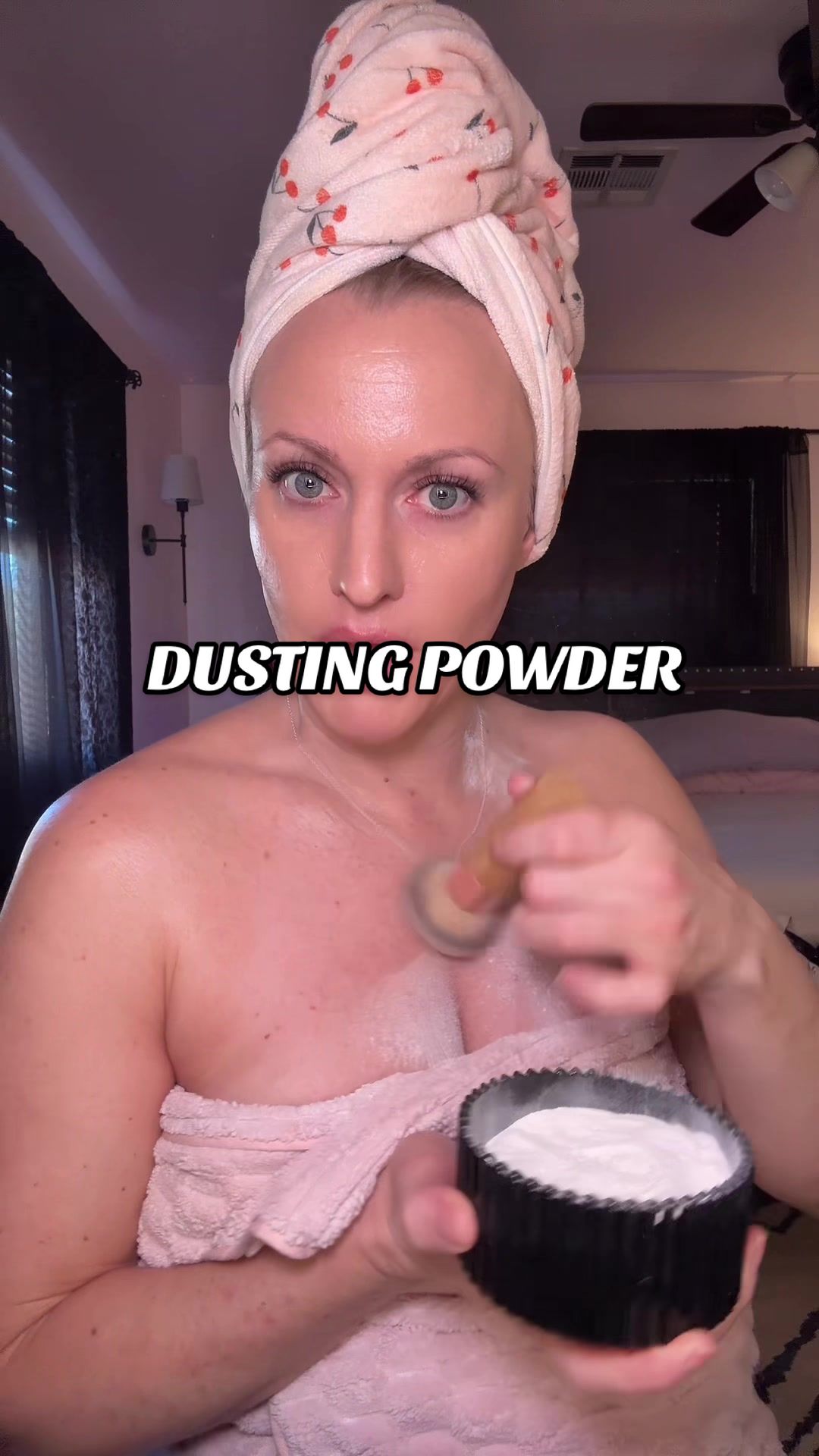 TikTok post by @fit_foodie7 for JerrBears Company. Caption reads: [...] #DustingPowder #ShowerRoutine....