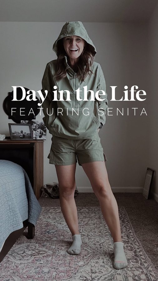 Instagram post by @ajoyfulmilspouse for Senita Athletics. Caption reads: So grateful to rep a brand I’ve loved for years!....