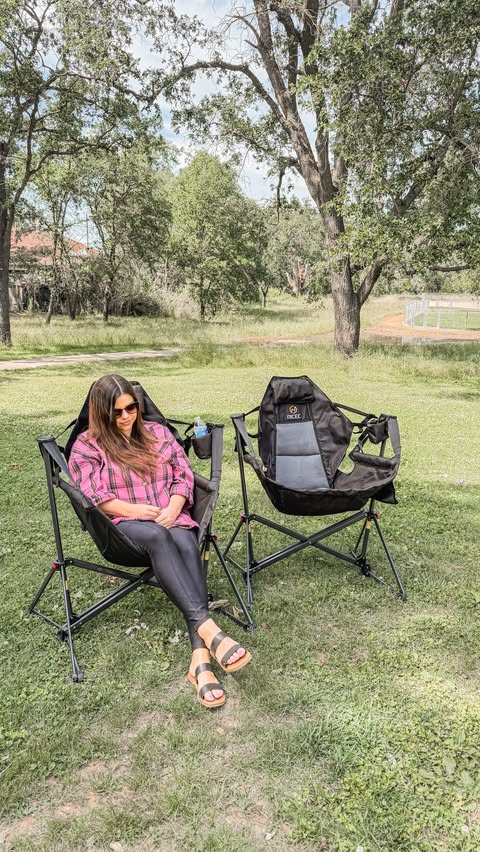 Instagram post by an influencer for Temu. Caption reads: [...] swing chairs that I found from @temu they....