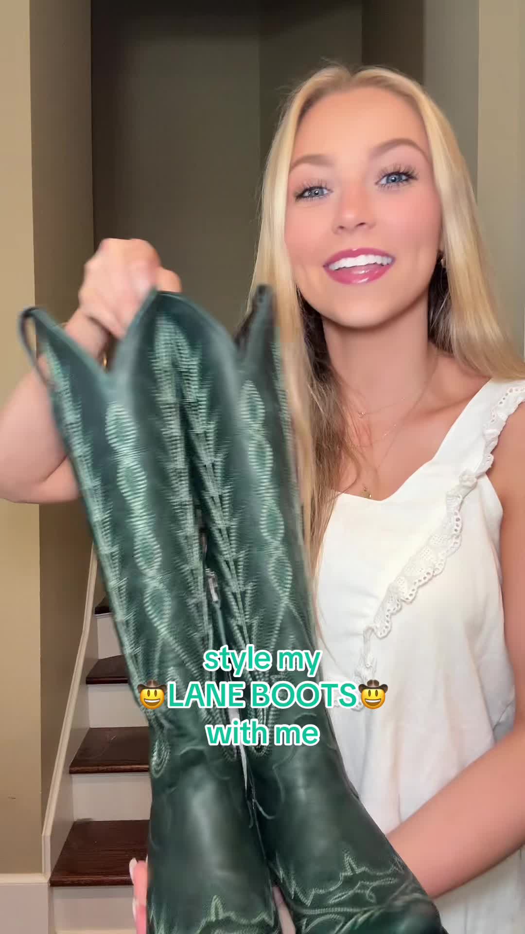 TikTok post by @not.eg for Lane Boots. Caption reads: Style my LANE BOOTS with me for Gulf Coast Jam🤠💚....