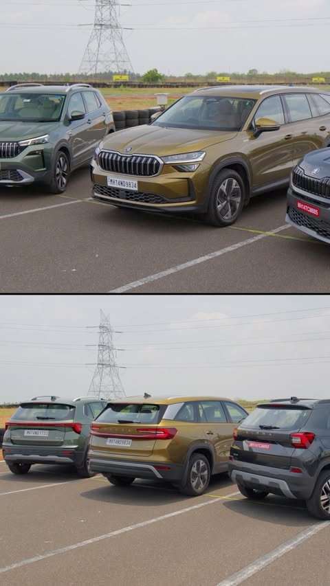 Instagram post by @ackodrive for Škoda Auto. Caption reads: 3 Škodas, 1 Track Sponsored: Škoda makes SUVs....