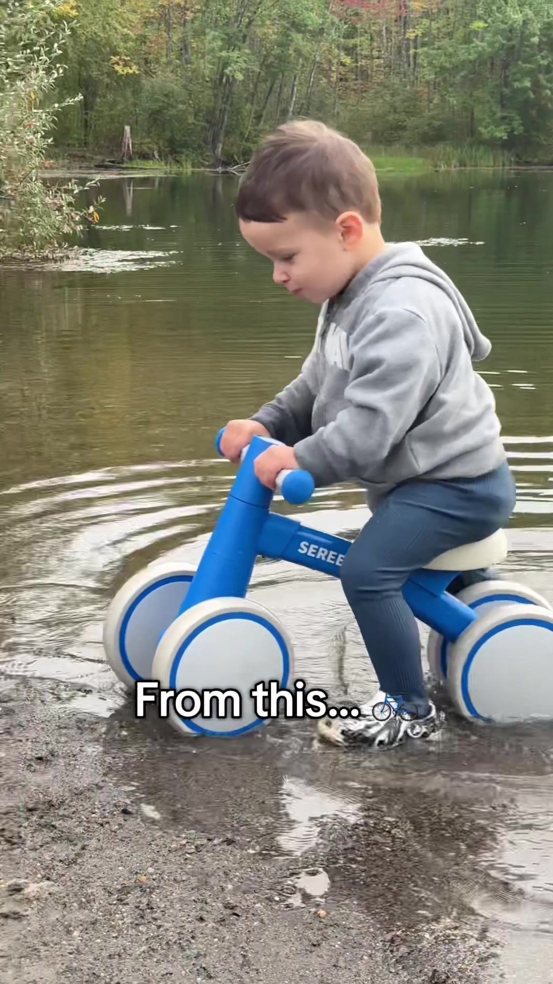 TikTok post by @karynapolitis for Strider Bikes. Caption reads: [...] below👇 Way cheaper on TikTok Shop! @Strider....