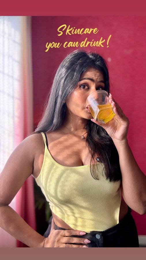 Instagram post by @riks_kashyap for The Co Being. Caption reads: Why apply when you can drink it? ✨ Glow from....