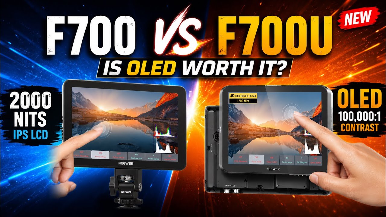 YouTube post by @ScanVerdict for NEEWER. Caption reads: [...] trying to decide between the NEEWER F700U....