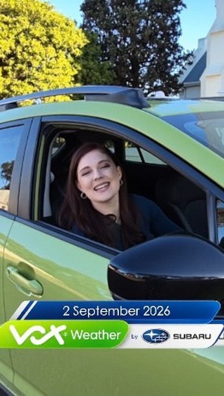 Instagram post by @voxweathergirls for Subaru of America. Caption reads: 2 September 2026 | Vox Weather Forecast brought to....