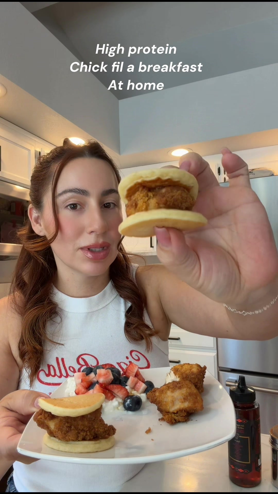TikTok post by @thebecerrafamily for Mike's Hot Honey. Caption reads: @Real Good Foods chicken and @Premier Protein....