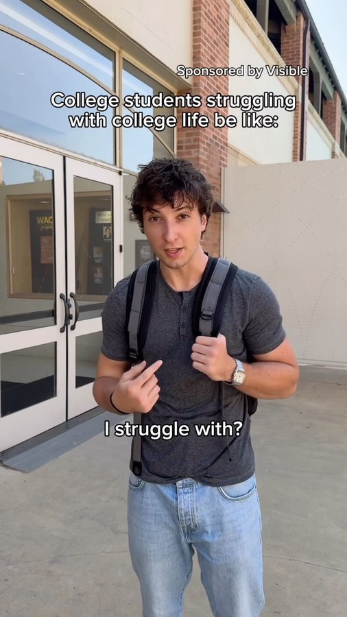 Instagram post by @mackharrisonn for Visible. Caption reads: Catching a break in college can be hard. With....