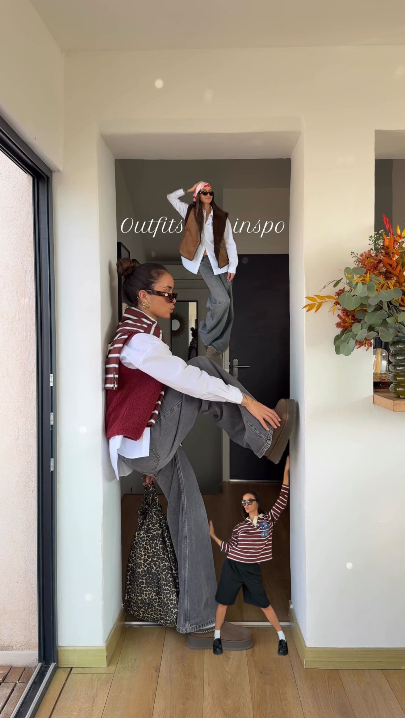 Instagram post by @louisevgrxx for Promod. Caption reads: x4 fall outfits inspo 🐻🤎🍂 with @promod....