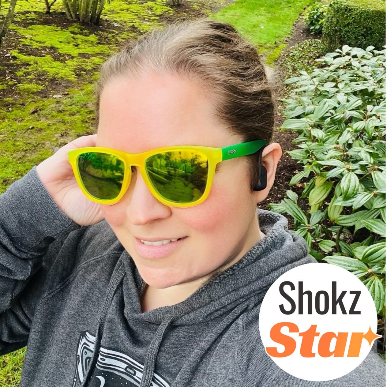Instagram post by @kellyfitnesslove for Shokz. Caption reads: So excited to be a #shokzstar for 2026! 😎 I....