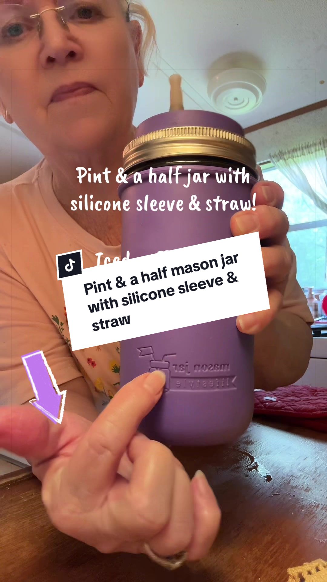 TikTok post by @pattipagewhite for Mason Jar Lifestyle. Caption reads: [...] #coffee #icedcoffee #jar #straw @Mason Jar....