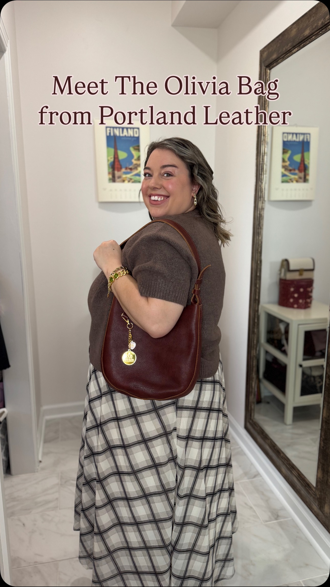 Instagram post by @theoliviaphillips for Portland Leather Goods. Caption reads: #gifted | A @portlandleather bag called the....