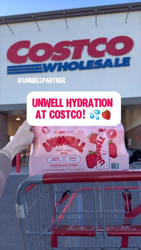 Instagram post by @costcoguide for Unwell Hydration. Caption reads: [...] 🍓💦Alex Cooper’s @drinkunwell Unwell....