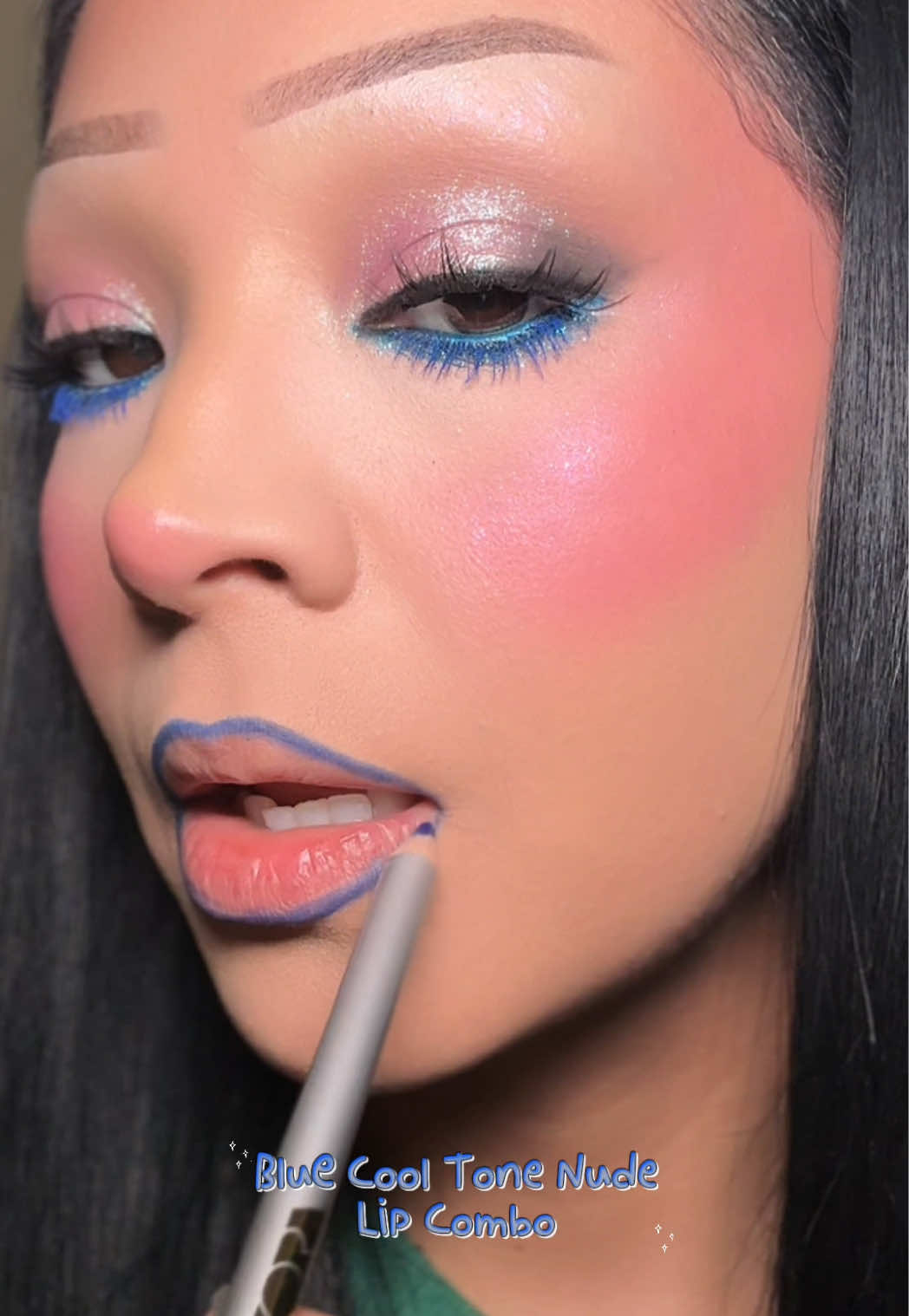 TikTok post by @vemakeup713 for Aora Makeup. Caption reads: [...] own cool-toned shades. 💙 Lip liner: @Aora....