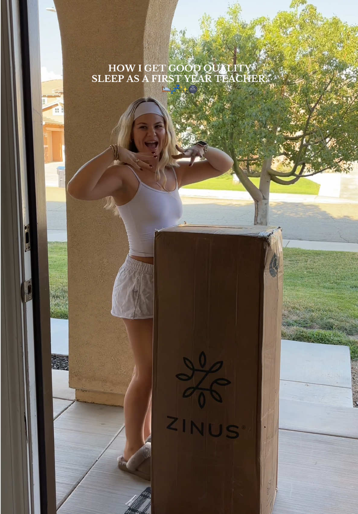 TikTok post by @miahowerton for Zinus. Caption reads: quality, comfort, & affordability?! 👏🏼 if you....