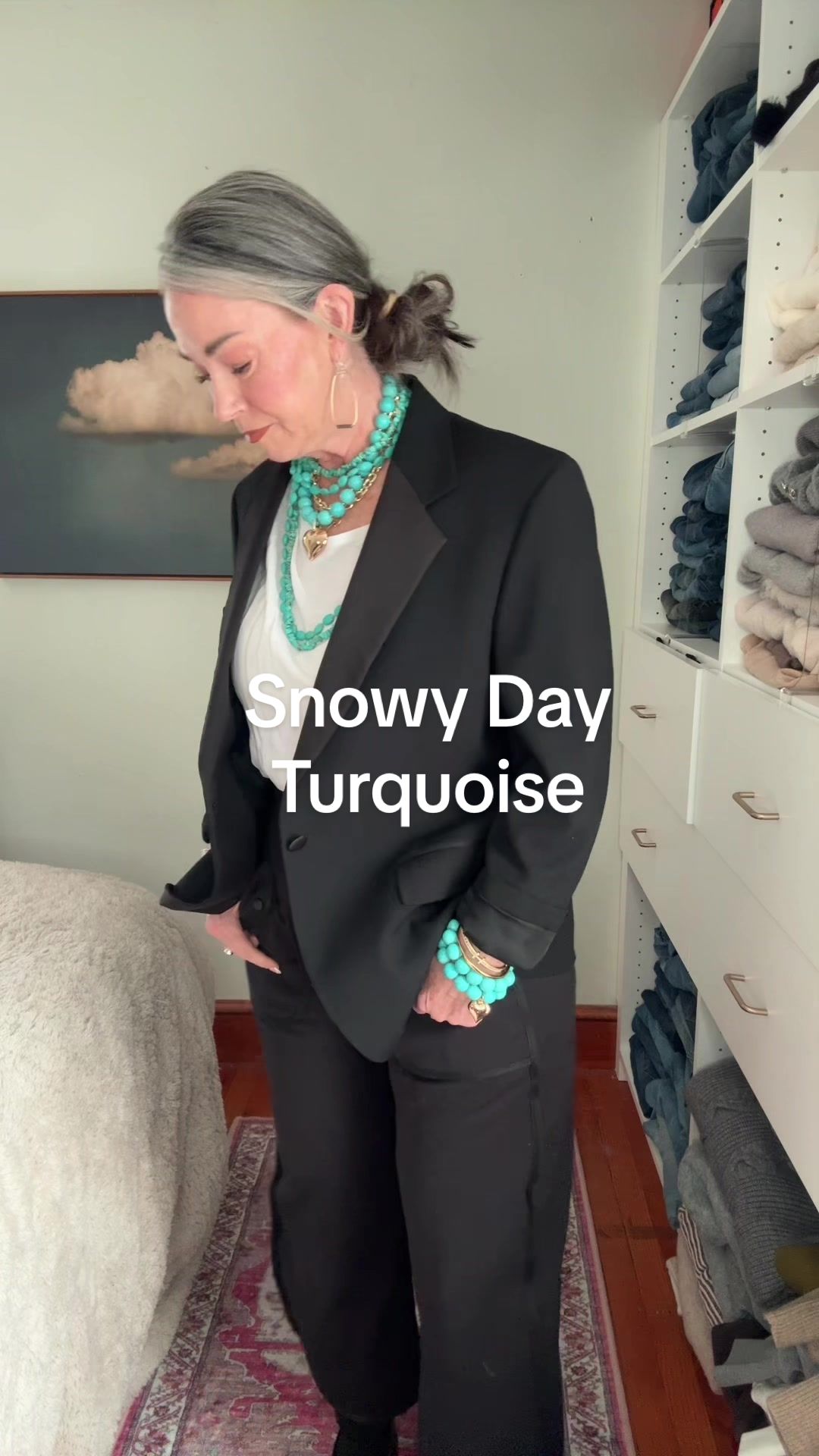 TikTok post by @aestheticaleestyled for Ettika. Caption reads: Turquoise on a snowy day  @Ettika #turquoise....