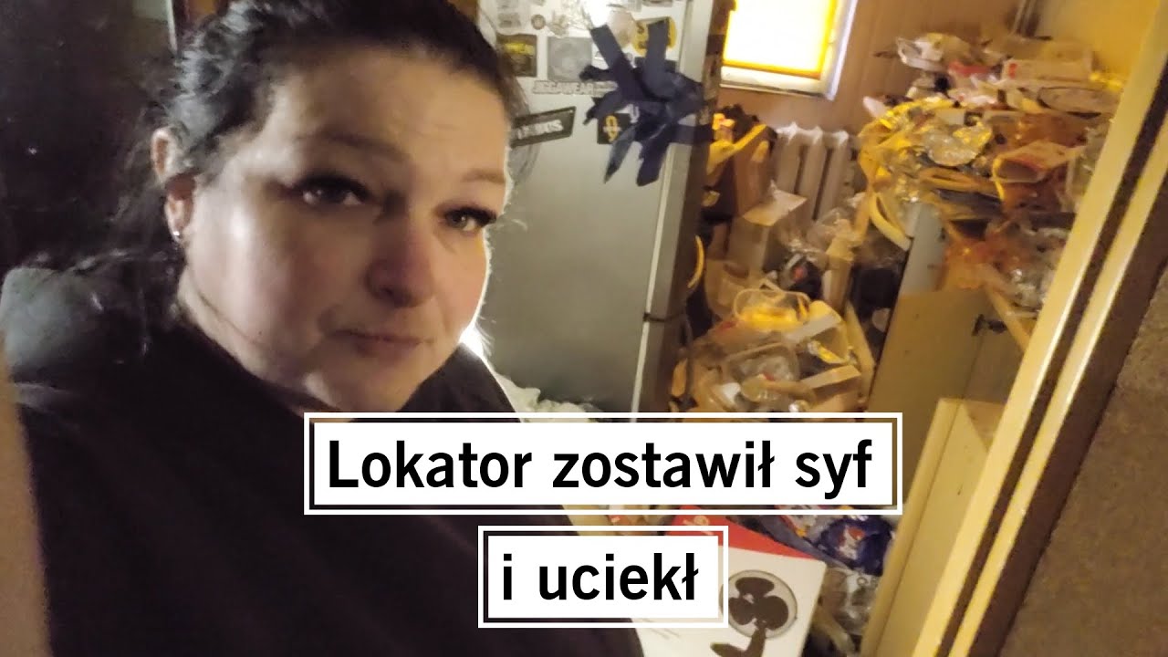 YouTube post by @pogotowiesprzatajace for Allegro. Caption reads: The tenant left the mess and ran away.