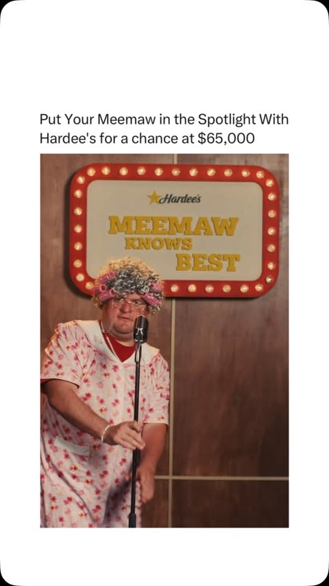 Instagram post by @fruitsnacks for Hardee's. Caption reads: [...] enter, post a video of your Meemaw, tag....