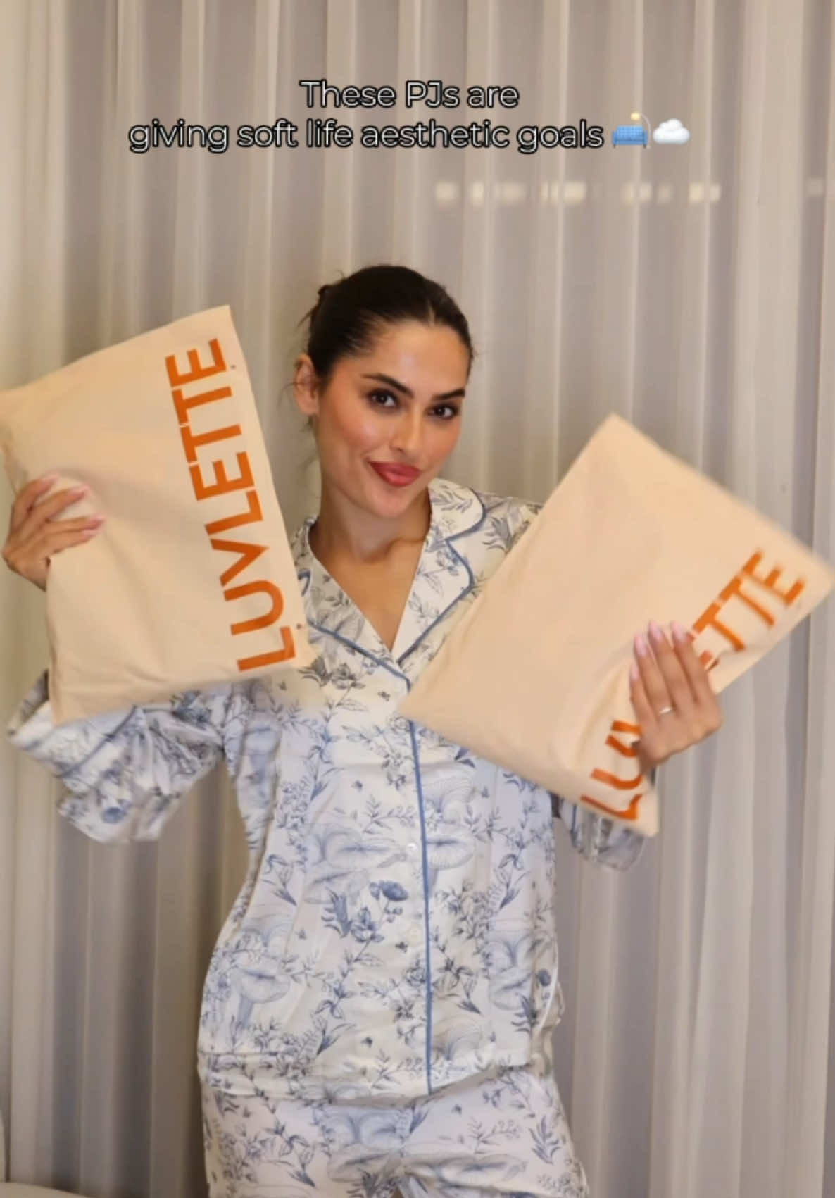 TikTok post by @asiyeekarakus for LUVLETTE. Caption reads: Pinterest-worthy PJs ✨ Cozy, chic & too cute to....