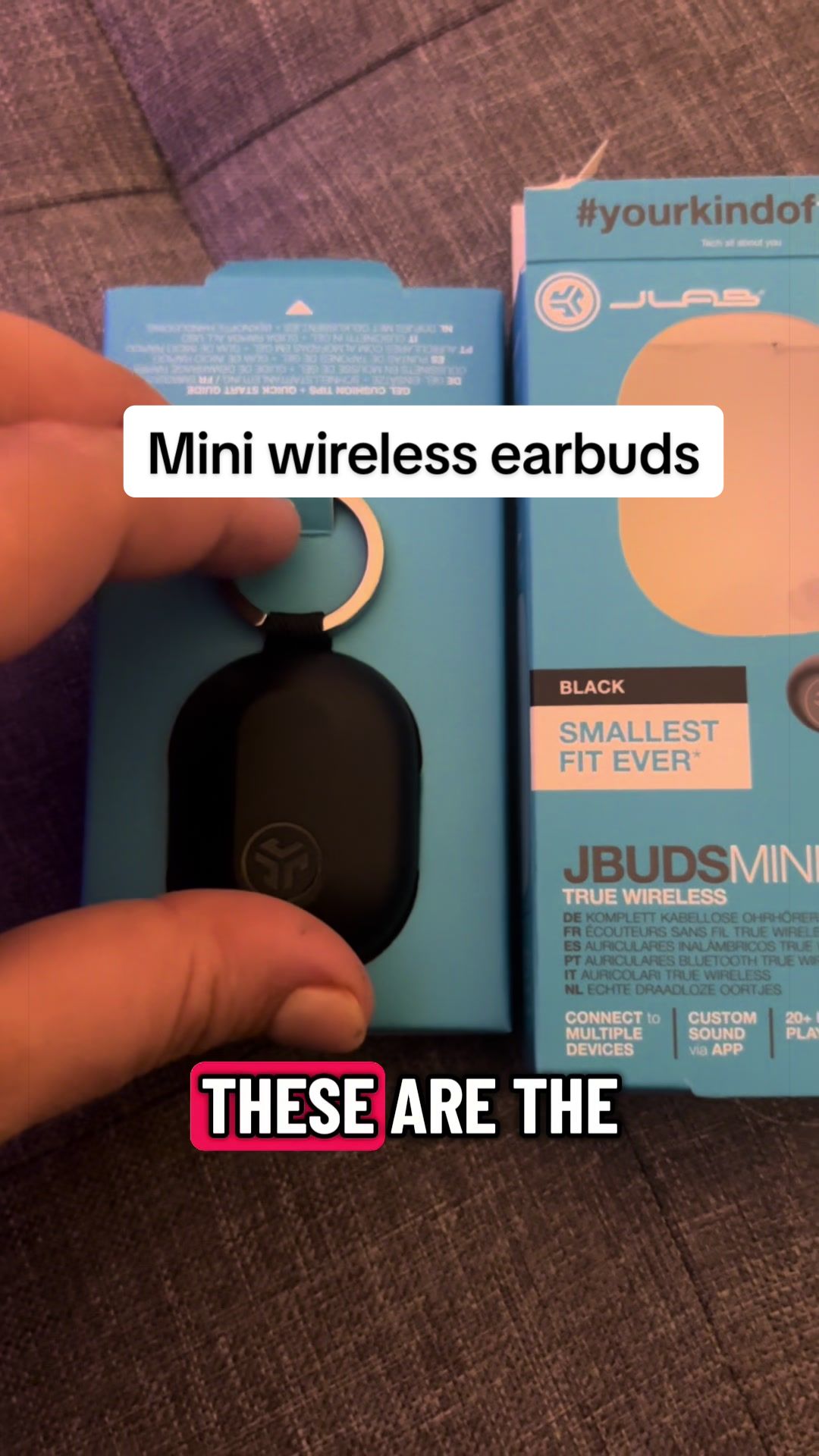 TikTok post by @sarah.v_x for jlab_live. Caption reads: [...] with you! So compact and handy! @jlab_live....