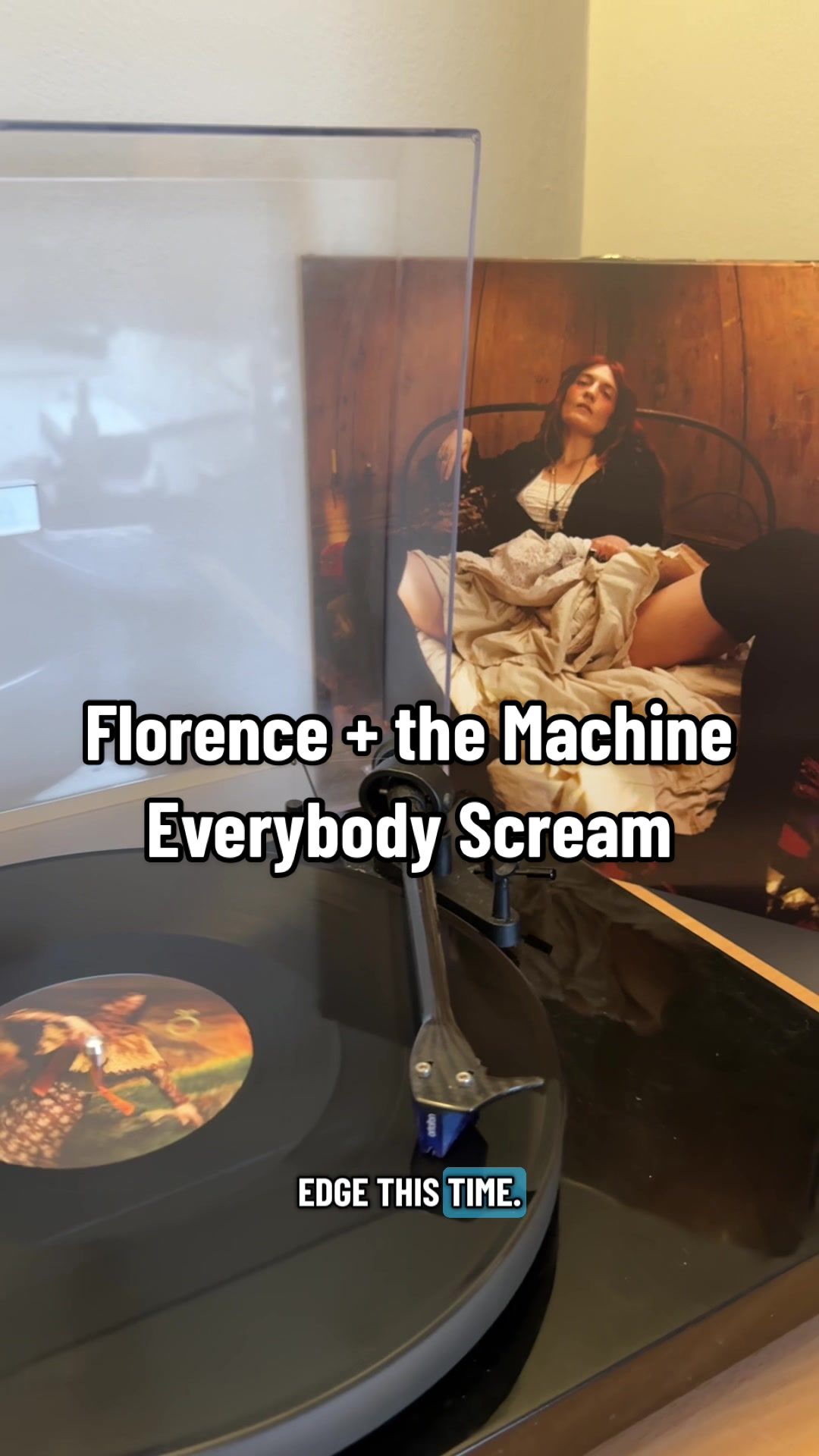 TikTok post by @atkins_sam for Universal Musiek. Caption reads: Vinyl unboxing of Everybody Scream by Florence +....