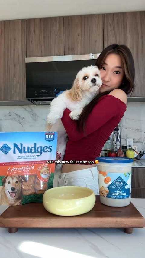 Instagram post by @emmezhou for blue buffalo. Caption reads: [...] Chef Butter’s first recipe video with....