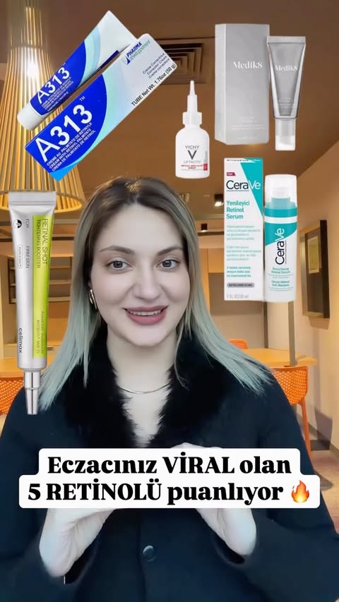 Instagram post by @bireczacinindunyasii for Medik8. Caption reads: Viral olmuş heryerde herkeste gördüğüm 5 retinol....