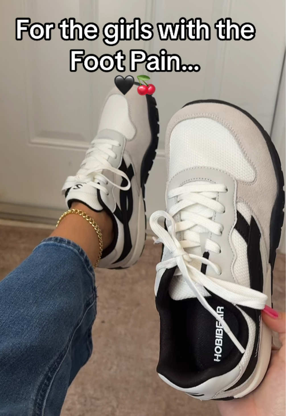 TikTok post by @super.cute.finds for HOBIBEAR Shoes. Caption reads: @HOBIBEAR SHOES OFFICIAL did it AGAIN!! These are....