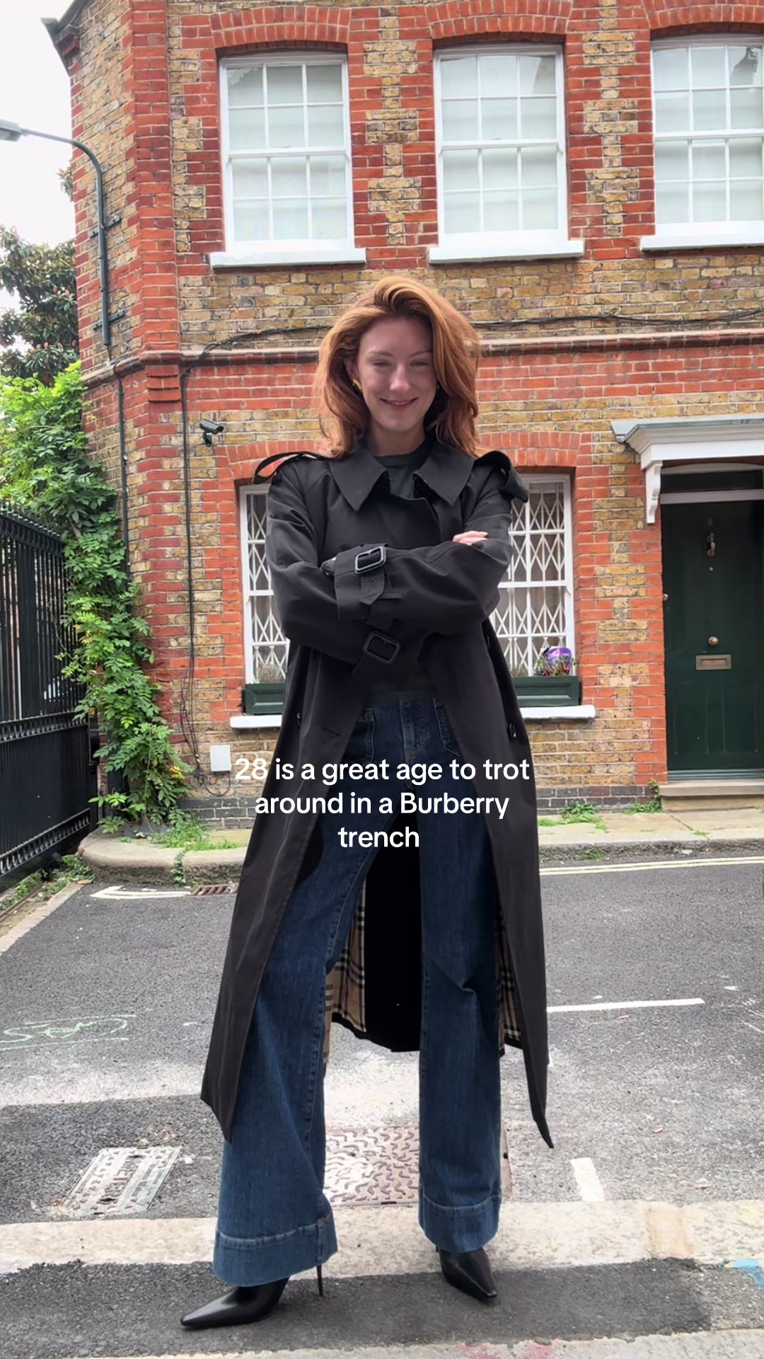 TikTok post by @veronafarrell_ for Burberry. Caption reads: Smiling since someone said we give Lily and James....