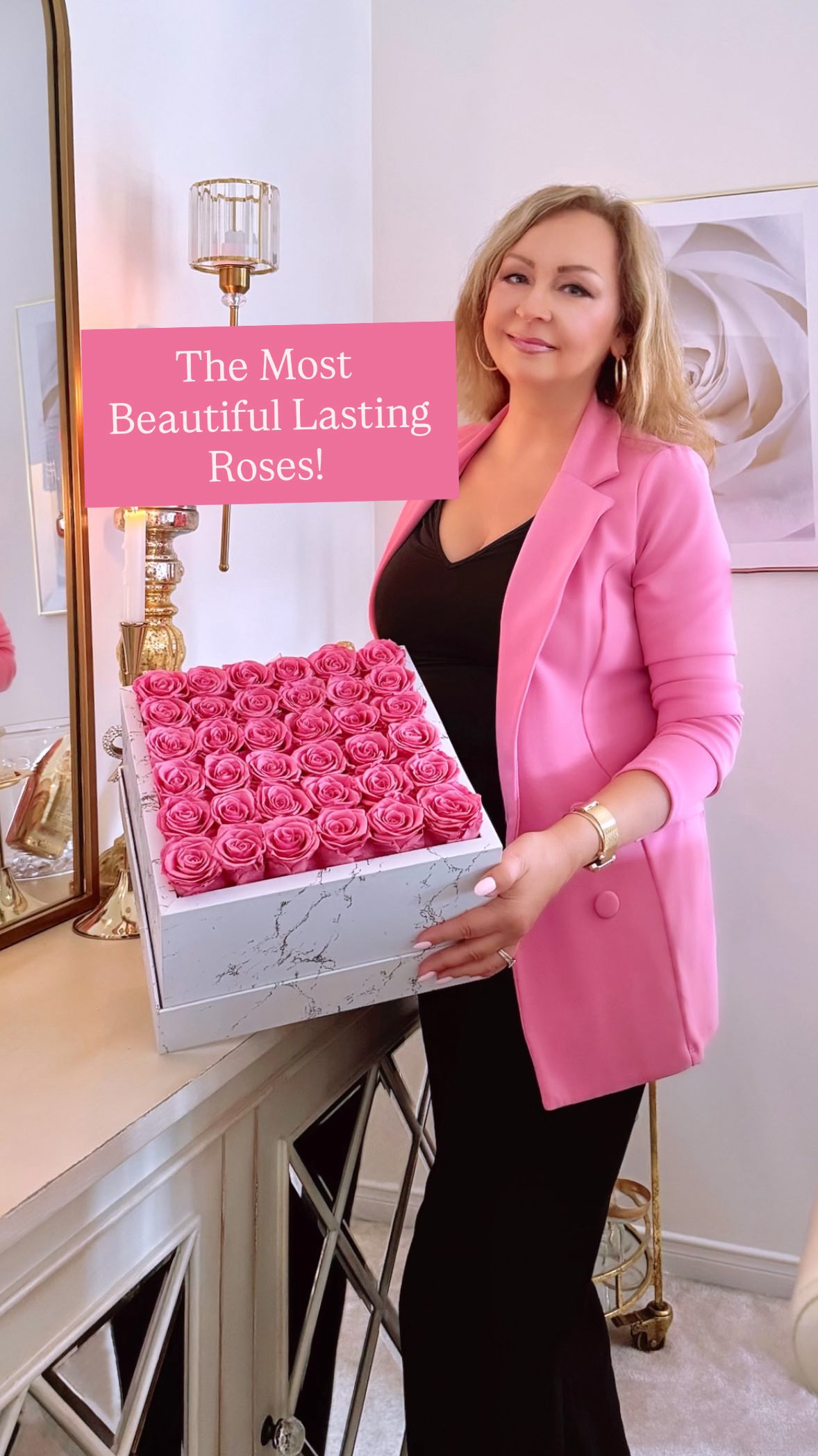 Instagram post by @decoratordiva1 for Rose Forever. Caption reads: [...] marble inspired box from @roseforever_ny....