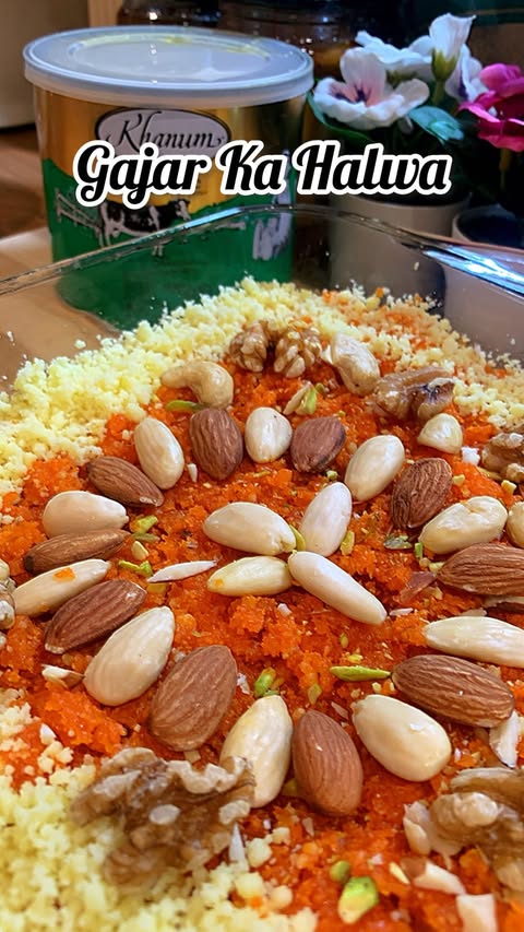 Instagram post by @thefoodtube_official for Khanum's. Caption reads: Gajra Ka Halwa 1. 1 kg grated carrots 2. 2 cups....
