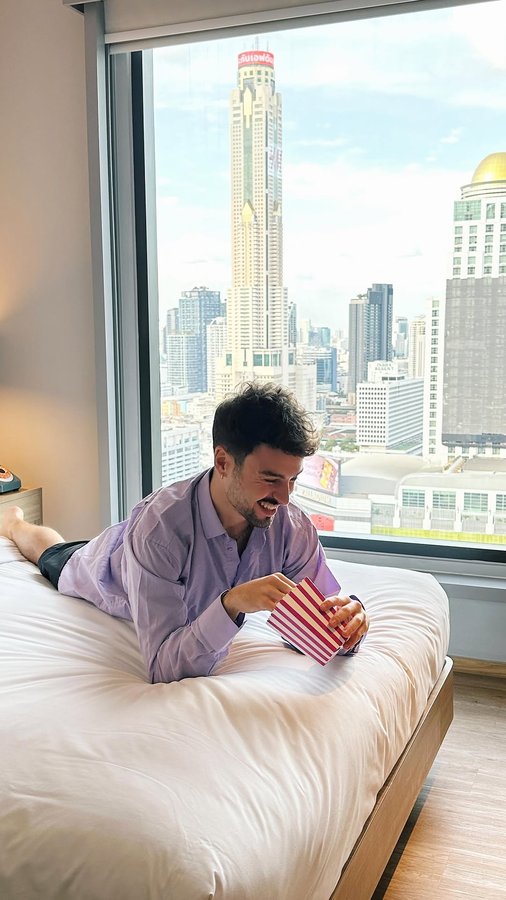 Instagram post by @nomadspritz for Moxy Hotels. Caption reads: So the stars said Bangkok is my perfect match....