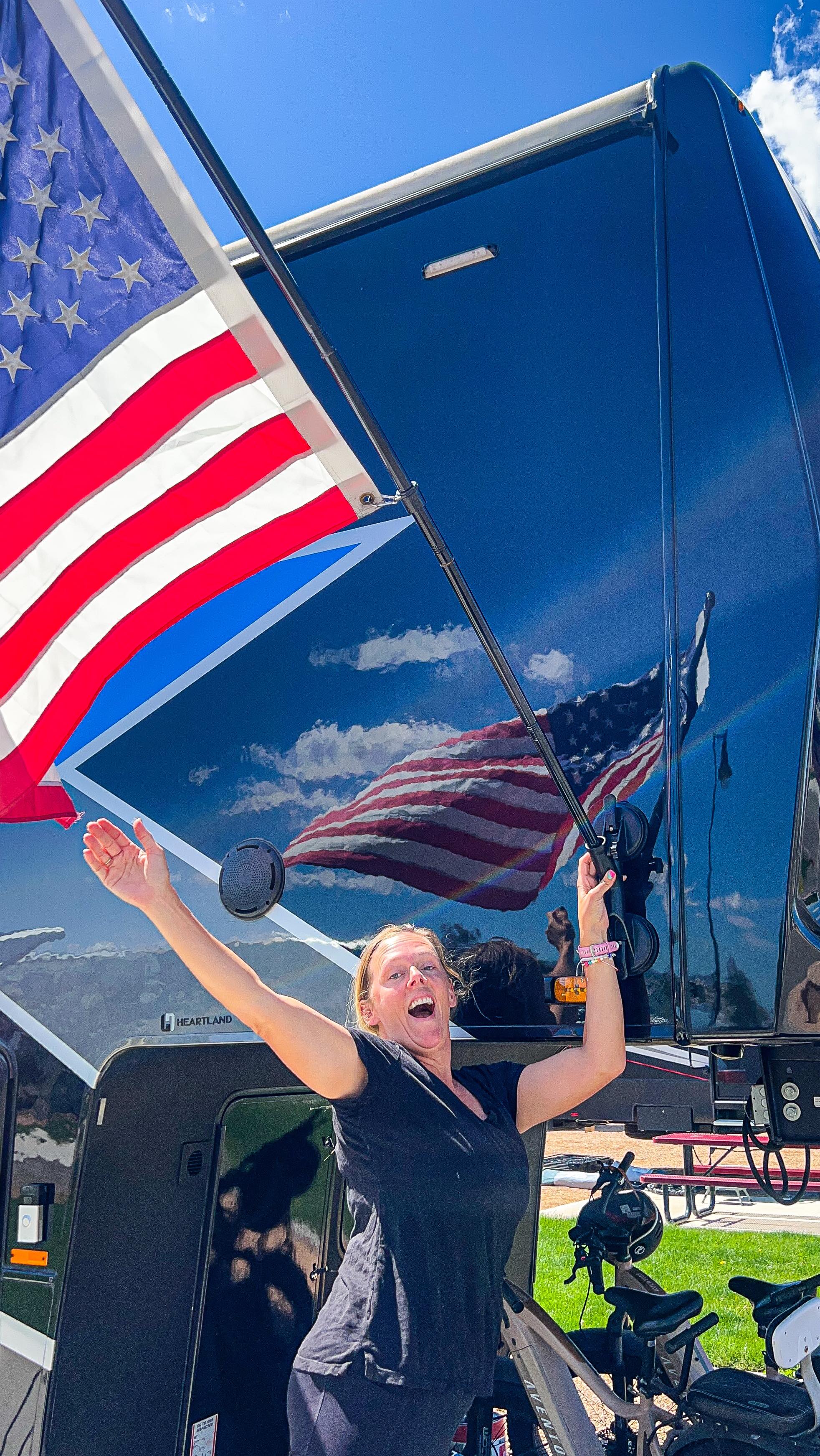 Instagram post by @thetravelingtitans for RVLock. Caption reads: [...] camper gadgets. Our most favorite @rvlock....