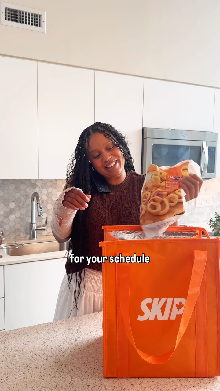 Instagram post by @taneesha.greaves for SkipTheDishes. Caption reads: Back-to-school (& work lol) season can be SO....