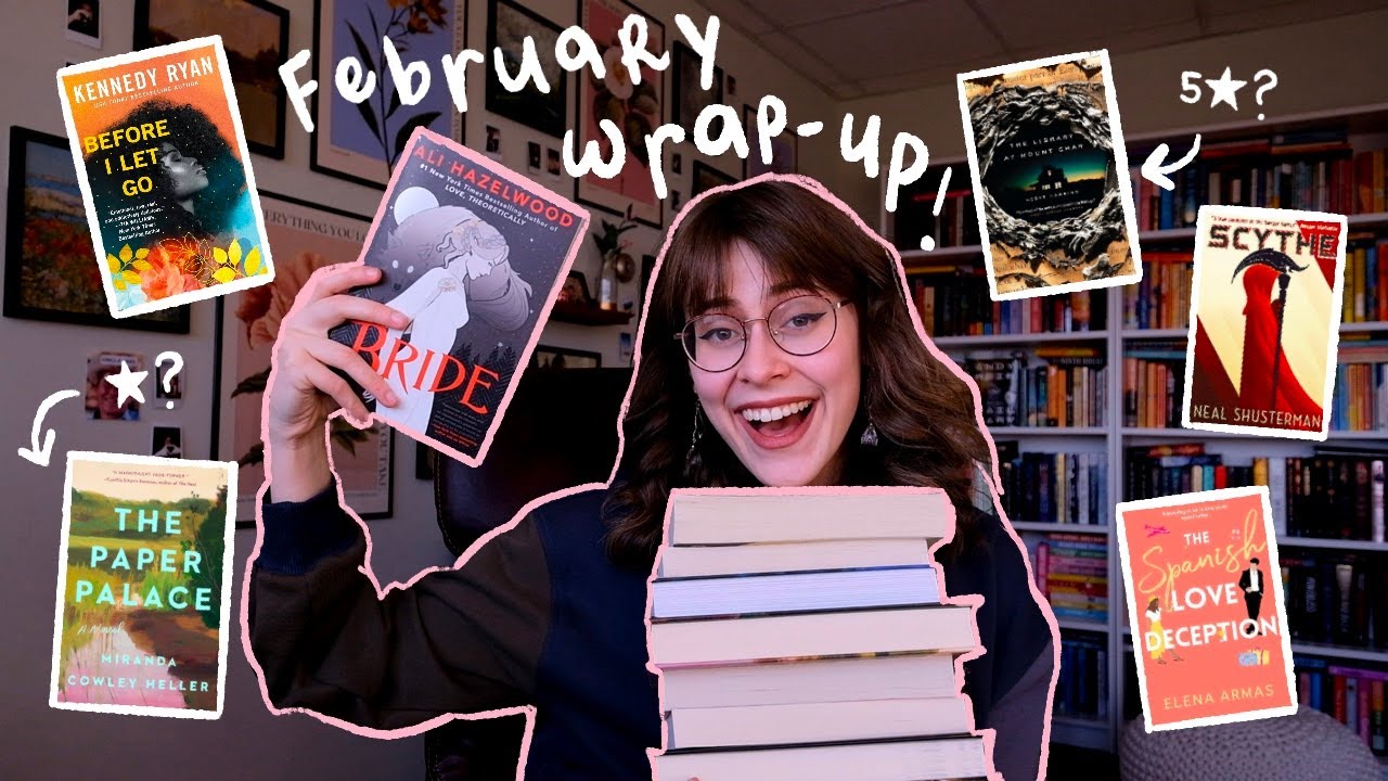 YouTube post by @newlynova for Lingoda. Caption reads: everything i read in february!! 🍦spoiler-free....