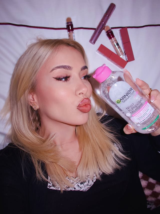 Instagram post by @upinthehype for Maybelline. Caption reads: [...] #Garniergr #micellar #skincare #skintok....