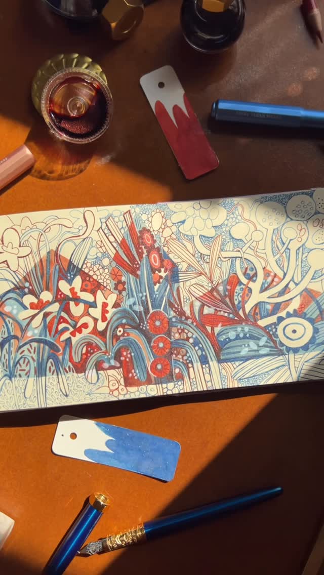 Instagram post by @rena.illustration for Ferris Wheel Press. Caption reads: ✨Time for the drawing process 🫠✨
——
✨Bestiary....